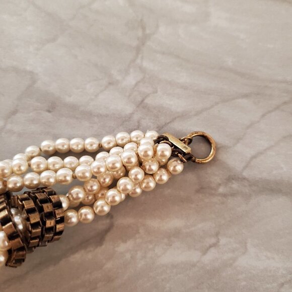 💕 J.Crew Twisted Knot Pearl Box Chain Antiqued Distressed Vintage Bracelet 💕 - Picture 11 of 12